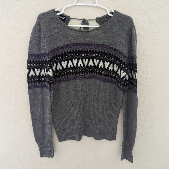 Vintage Wet Seal Sweater Hearts Open Back Keyhole Y2K Size XL - Picture 1 of 5